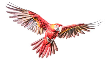 Obraz premium A red and blue parrot is flying in the air.