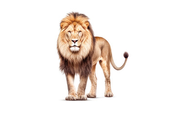 Obraz premium A lion stands in front of a white background.
