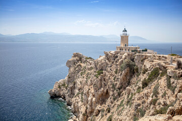 Aerial drone photo of beautiful and picturesque cape Melagavi forming a small peninsula with unique...