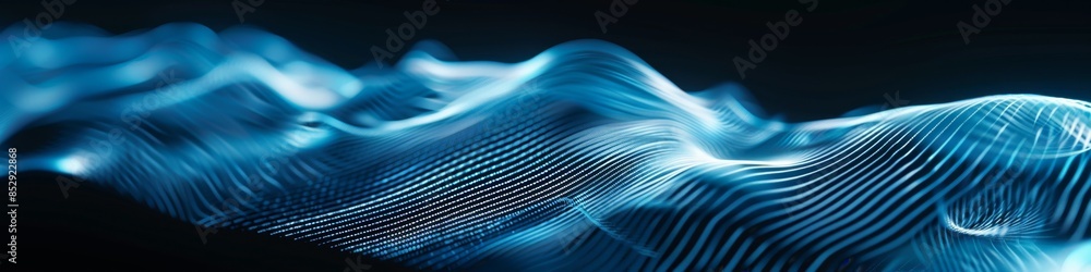 Poster neon blue minimalist tech background with soft abstract lines, creating a vibrant and contemporary d