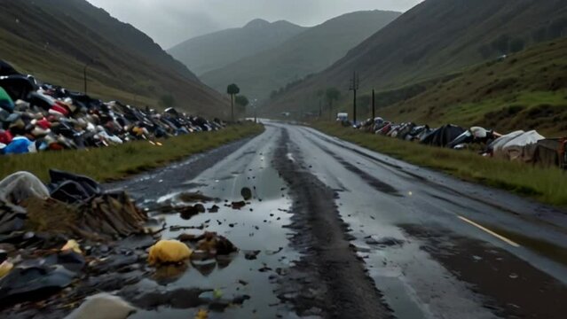 Dirty street view with scattered garbage