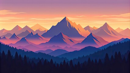 Majestic mountain peaks glowing under a vibrant sunset.