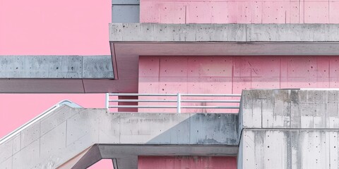 Pink and grey brutalist building captured in architectural photography, inspired by an unknown artist's style.