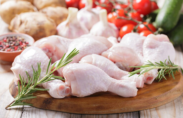 fresh chicken legs with rosemary and ingredients for cooking