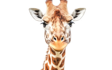 Fototapeta premium A giraffe is staring at the camera with its mouth open.