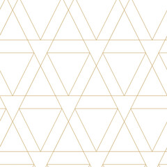 Abstract geometric pattern with triangle, lines and stripes on white background. A seamless vector background. Graphic modern pattern. White and gold pattern.