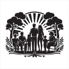 family reunions Silhouettes of people dancing on a summer background