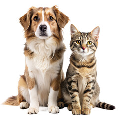 dog and cat sitting together isolated on transparent background