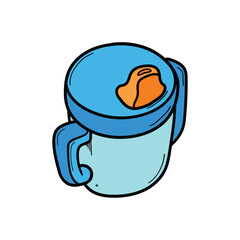 Hand drawn cartoon blue sippy cup on white background.