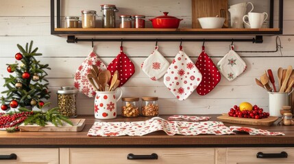 A cozy kitchen decorated for Christmas