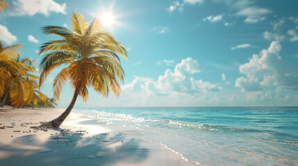 Summer palm tree and Tropical beach with blue sky background