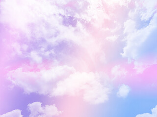 beauty sweet pastel orange and blue colorful with fluffy clouds on sky. multi color rainbow image. abstract fantasy growing light