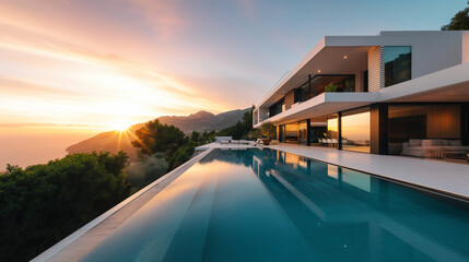 Fototapeta premium Modern villa with open plan living with swimming pool