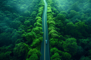 Elevated View of Meandering Highway Through Enchanted Forest