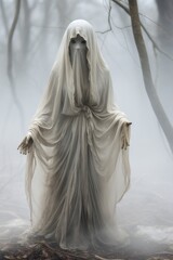 an image of a ghost in a foggy forest