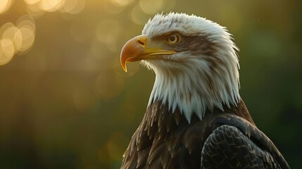 Obraz premium Bald Eagle Portrait in Golden Bokeh Photo