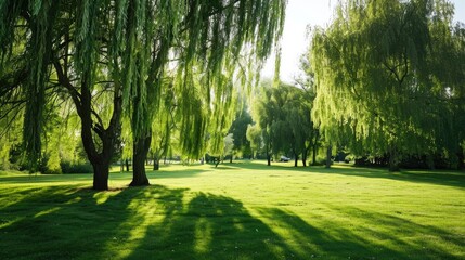 Willow Trees Adorned Grass Park