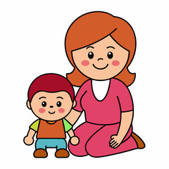 Heartwarming Mother and baby Silhouette Color Flat Vector Illustration for Mother's Day concept design.