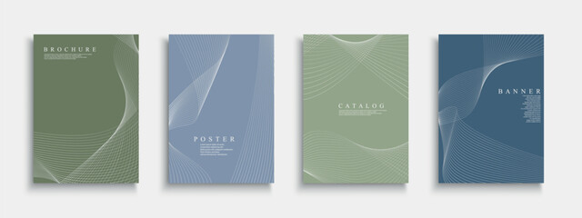 Set of color elegant striped covers, templates, backgrounds, placards, brochures, banners, flyers and etc. Business minimalistic posters - abstract futuristic design. Curve lines print
