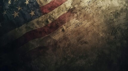 Abstract Grunge Background with American Flag and Handwritten Script Illustration