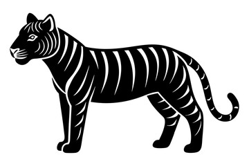 Tiger linocut Silhouette, coloring page style, vector illustration