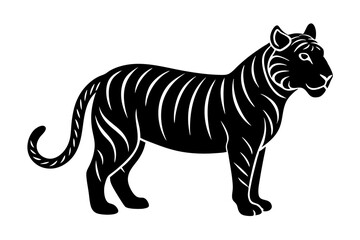 Tiger linocut Silhouette, coloring page style, vector illustration