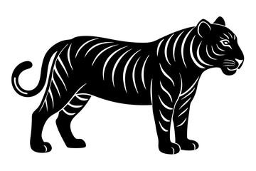 Fototapeta premium Tiger linocut Silhouette, coloring page style, vector illustration