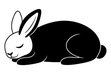 cartoon style, A fun white rabbit sleeping with droopy ears, silhouette black color, vector illustration