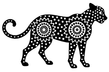 Cheetah Mandala silhouette black color, vector illustration