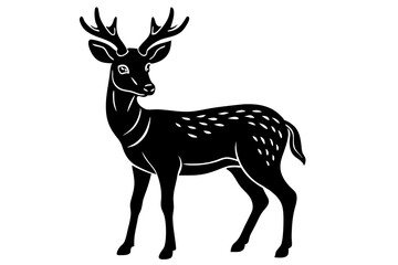  Deer linocut Silhouette, coloring page style, vector illustration
