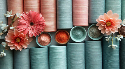 Pastel Colored Textiles with Flowers and Powders