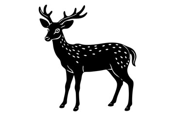  Deer linocut Silhouette, coloring page style, vector illustration