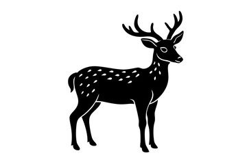  Deer linocut Silhouette, coloring page style, vector illustration