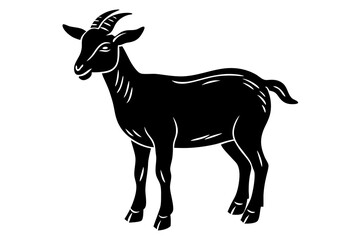 Goat linocut Silhouette, coloring page style, vector illustration