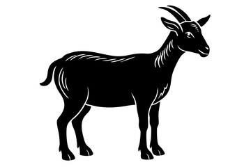 Goat linocut Silhouette, coloring page style, vector illustration