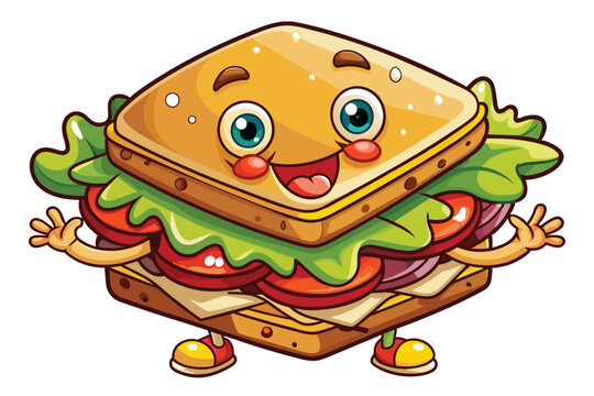 happy sandwich cartoon character with arms and legs clip art preview