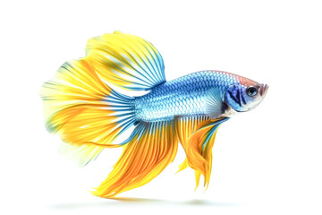 Fototapeta premium A fish with a blue body and yellow tail.