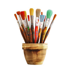 brushes in a wooden cup ,Isolated on white background
