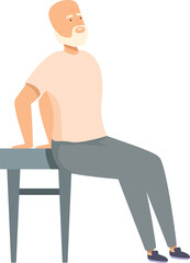 Fototapeta premium Senior man is doing rehab exercises at home, sitting on a chair