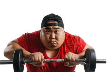 fat man holding dumbbells
