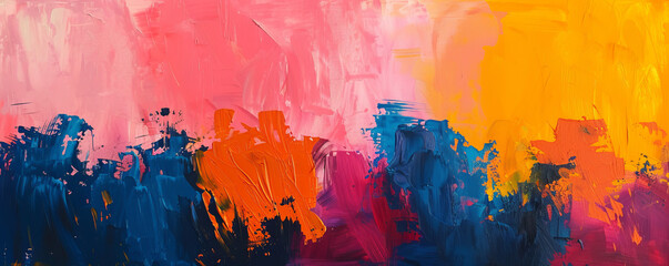 An abstract expressionist painting with bold colors and energetic brushstrokes.