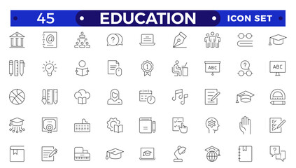 Education and learning icon set Outline vector icons related to education, success, academic subjects, and more. 
