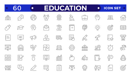 Education and learning icon set Outline vector icons related to education, success, academic subjects, and more. 