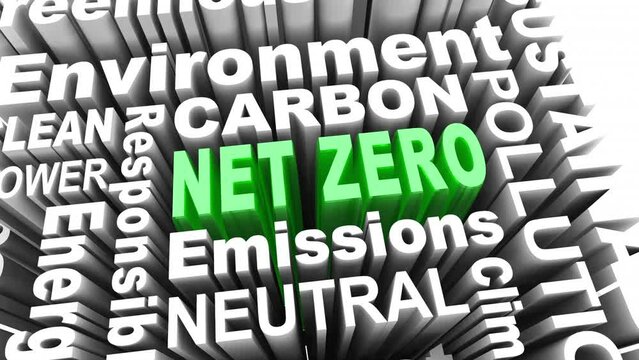 Net Zero Carbon Emissions Clean Energy Renewables Reduce Pollution Words 3d Animation