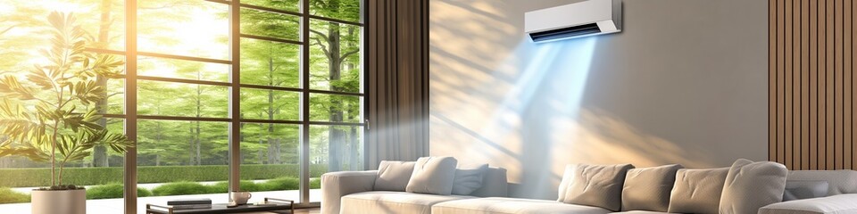 A cozy living room with air conditioning provides a cool and relaxing atmosphere in a modern home.