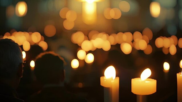 As the evening sky fades into darkness the defocused images of the outdoor church service become more poignant reminding us of the light and hope found in faith.