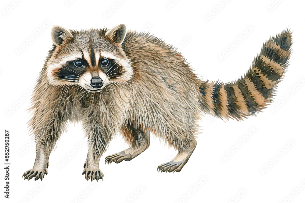 Wall mural Vintage Illustration of a Raccoon Standing - isolated on White Transparent Background, PNG
