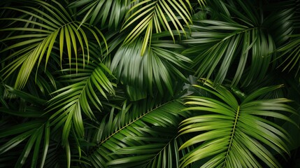 Tropical Greenery, Vibrant Palm Leaves Background, Illustrating Lush and Refreshing Tropical Vibes