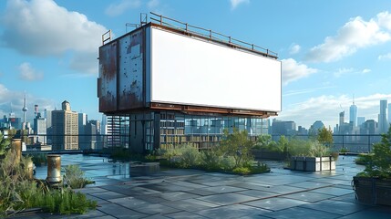 Obraz premium A White Billboard Near an Elevated Rooftop Library in the Urban City Landscape