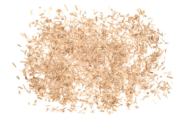 Wooden chips isolated on white background. small wood chips for smoking. sawdust texture. ecological fue